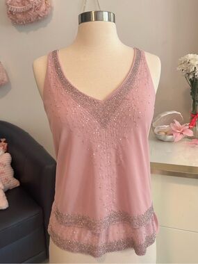 Y2K Vintage Express Pink Beaded Mesh Top
